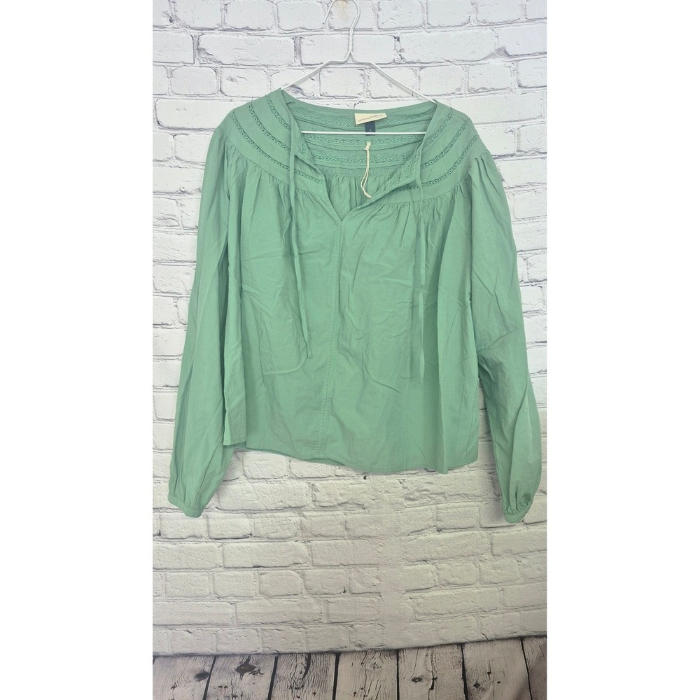 WESTERN PRAIRIE BOHO BLOUSE Universal Thread Mint Lace Trim Swiss Dot M - Picture 2 of 7